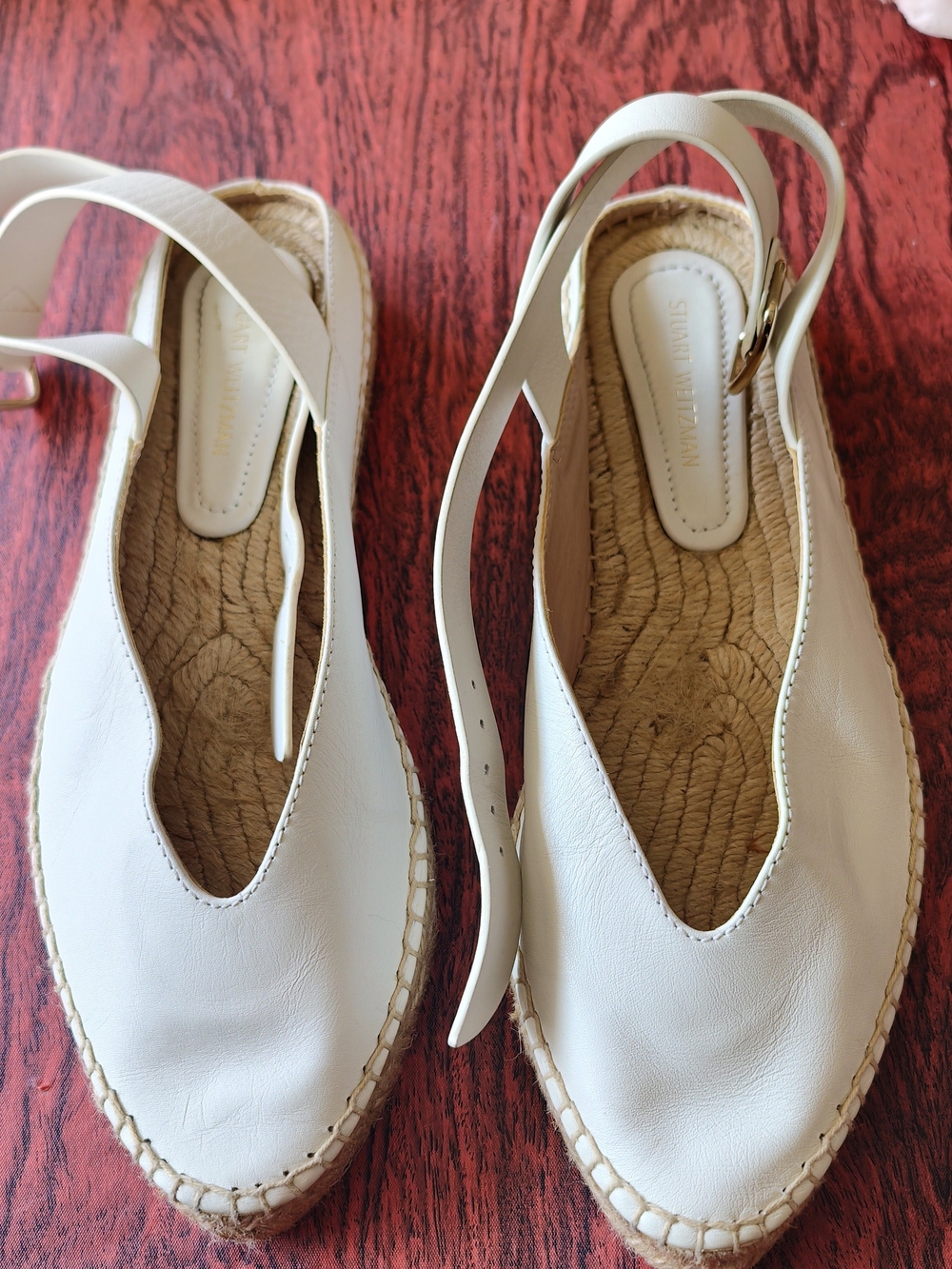 Stuart Weitzman Cream Leather Slingback Espadrille Flats